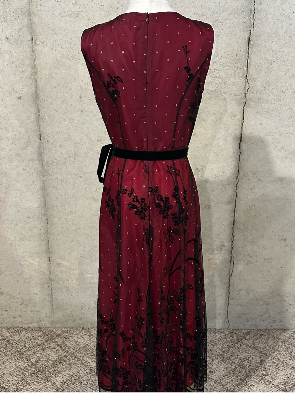 Coldwater Creek Burgundy Sheer Velvet Floral Maxi Dress Y2K Whimsygoth Size 6 - Picture 5 of 6